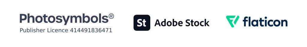 Logos for Photosymbols, Adobe Stock and flaticon