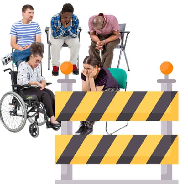 People look fed up sitting behind a barrier