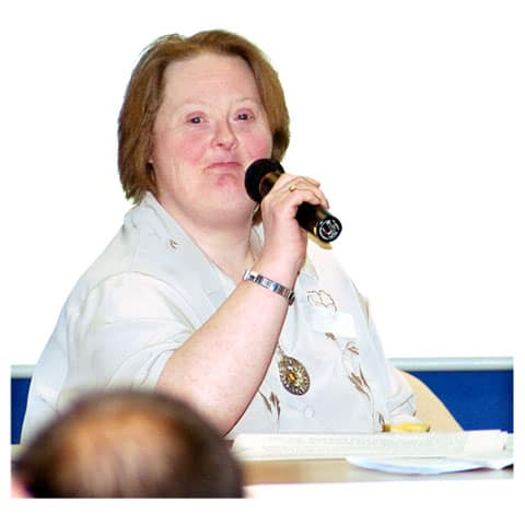 A woman with a microphone