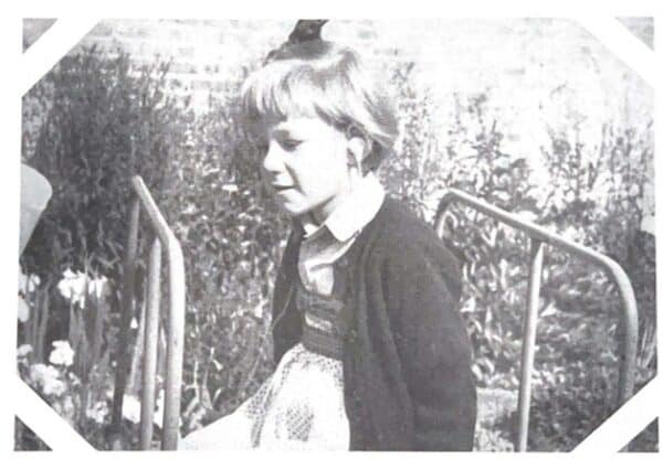 Bunty is a young girl in an old black and white photograph.