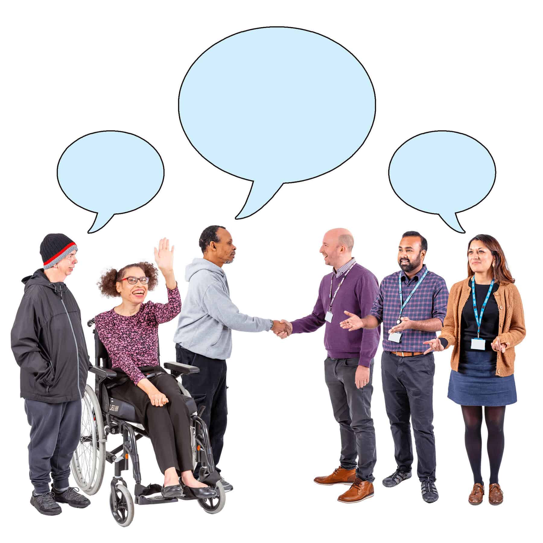 A group of people greeting each other and talking