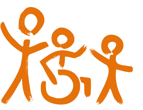 graphic of 3 people in orange brushstroke